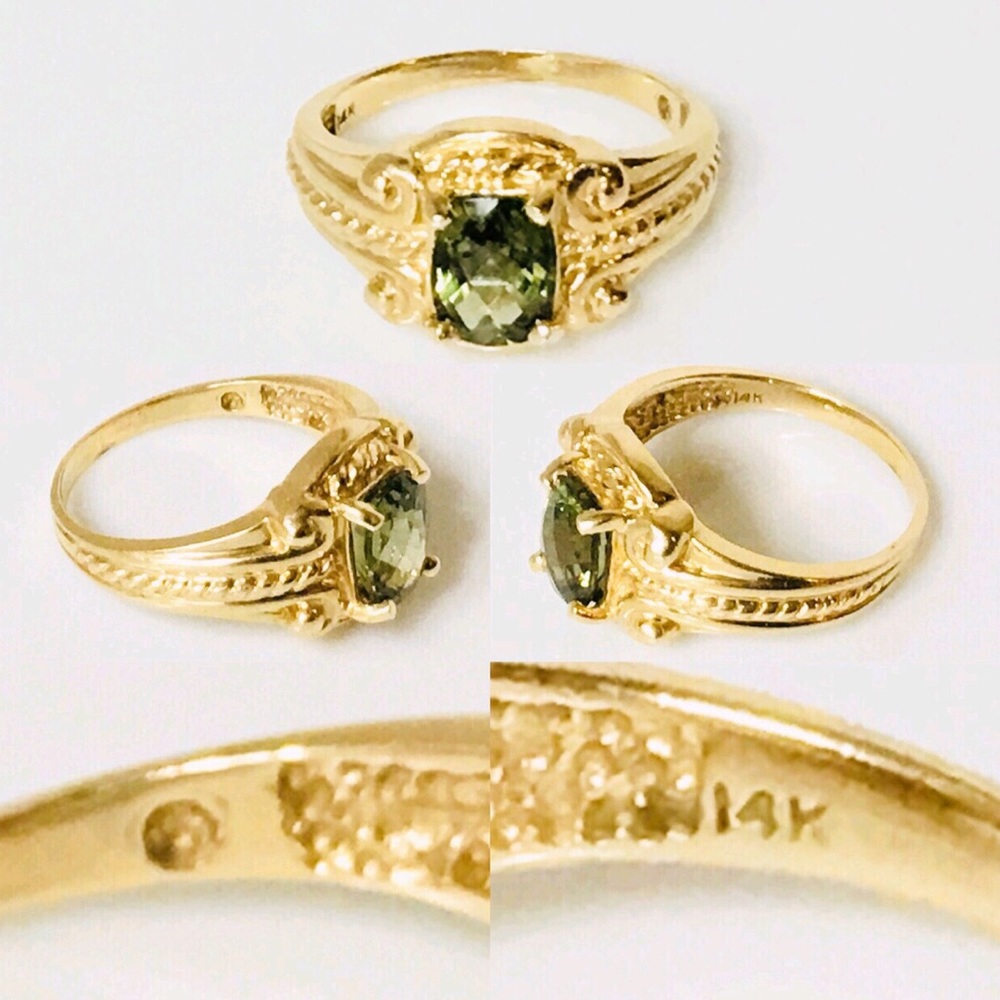 Large 14k Gold Green Tourmaline Ring - Picture 5 of 8